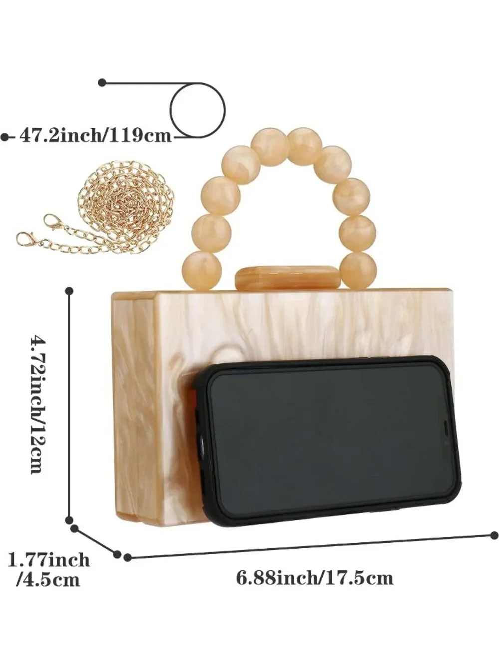 👜Women's Tan Crossbody Bag with Pearl Chain Formal Purses with Pearl Chain